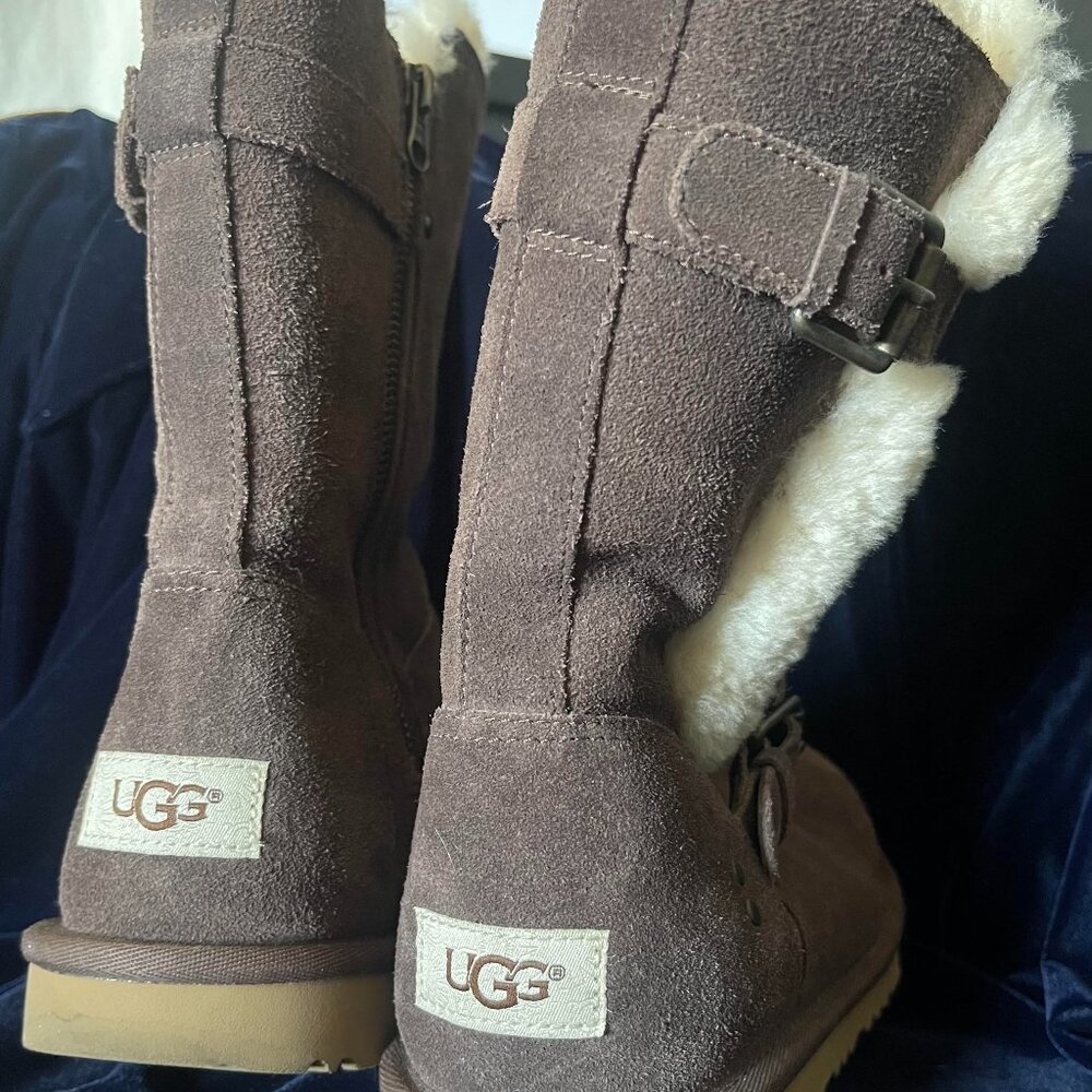 UGG Boots | Tall Zipper Boot with Buckle Strap | Color: Brown/White Size 5